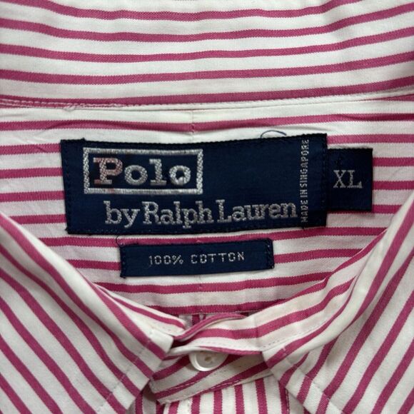 Polo Ralph Lauren Shirt XL Mens Light Red Striped‎ 100% Cotton Long Sleeve - Picture 7 of 13